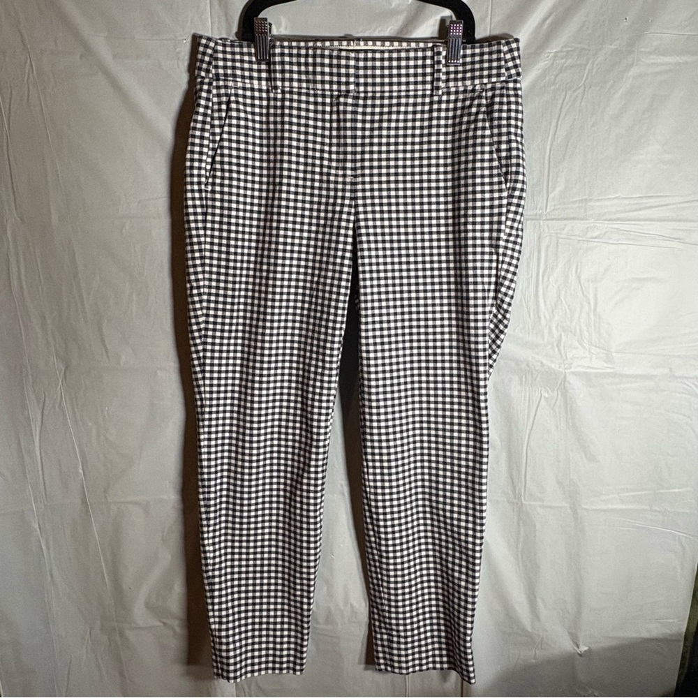 J. Crew Women’s Cameron Crop Pants Sz 6 Navy White Gingham Plaid Stretch‎ Preppy
